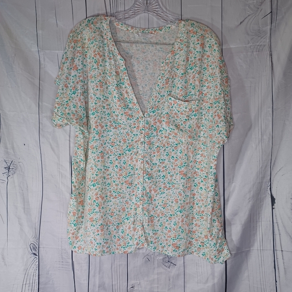 Lucky Brand V-Neck Floral Print Women's Button Down Top - Picture 1 of 12